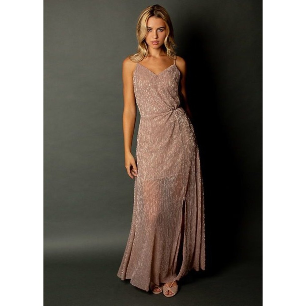 Joyfolie Maxi Dress Rose Gold Slit Party Cocktail Evening Formal Dress‎ XXS NWT